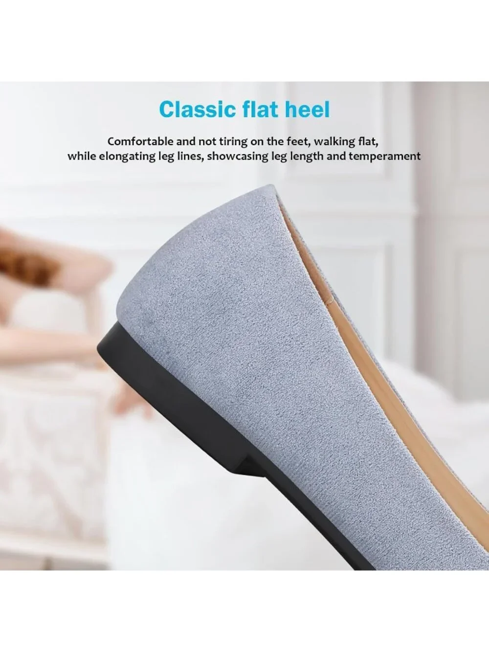 Women's 04-Wathet Pointed Toe Pearl Flat Comfort Non Slip Soft Sole Office Shoes
